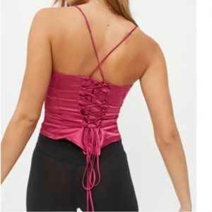 Motel Cosey Satin Crop Corset Boho Lace-Up Peasant Hipster Romantic Classy Top